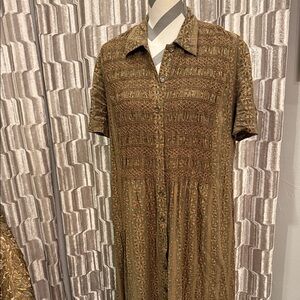 Vintage Karin Stevens 100% Rayon Button-Front Midi Dress – Size 12 brown Dress